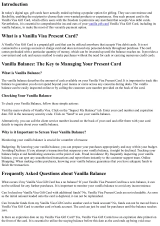 Vanilla Balance Explained: Comprehending the Ins and Outs of Your Vanilla Visa P