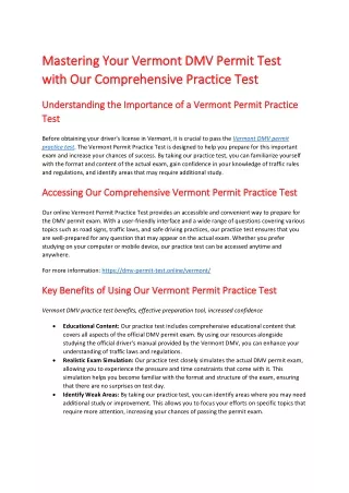 Vermont Permit Practice Test | Vermont DMV permit practice test