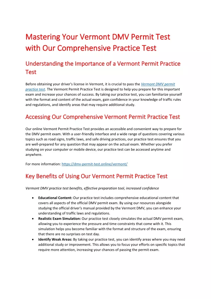 mastering your vermont dmv permit test mastering