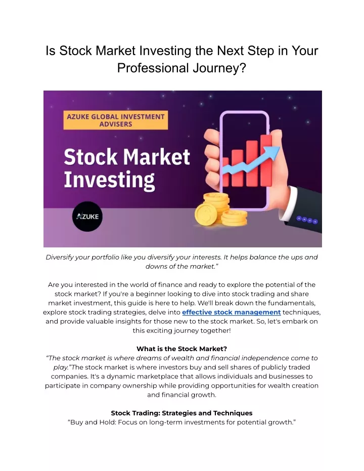 is stock market investing the next step in your