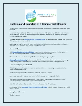 Qualities and Expertise of a Commercial Cleaning