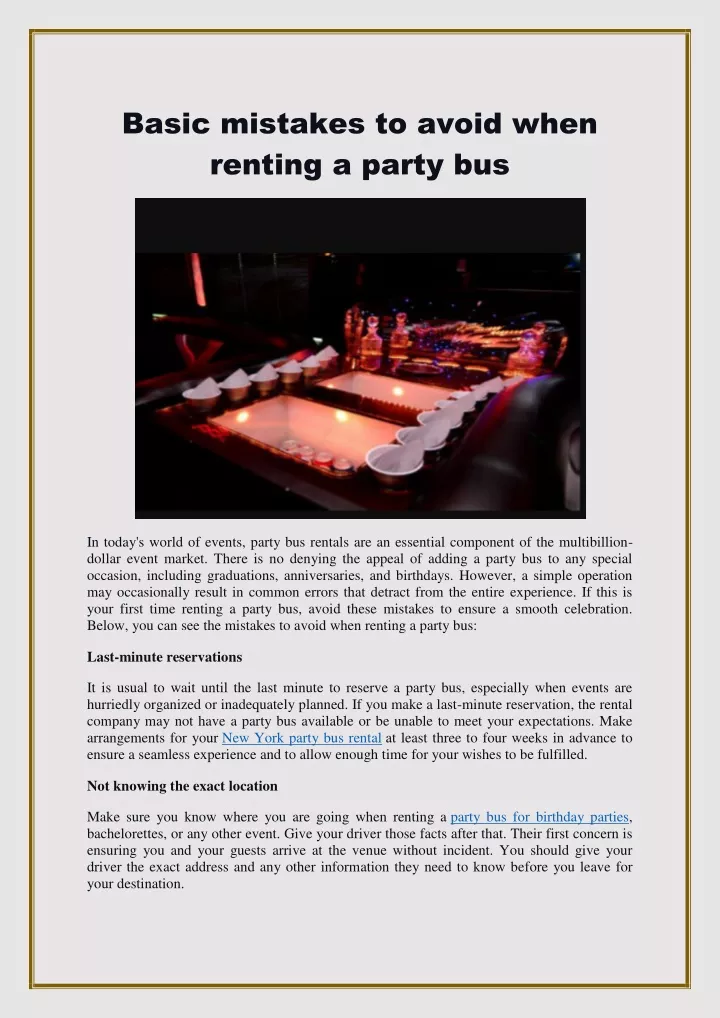 basic mistakes to avoid when renting a party bus