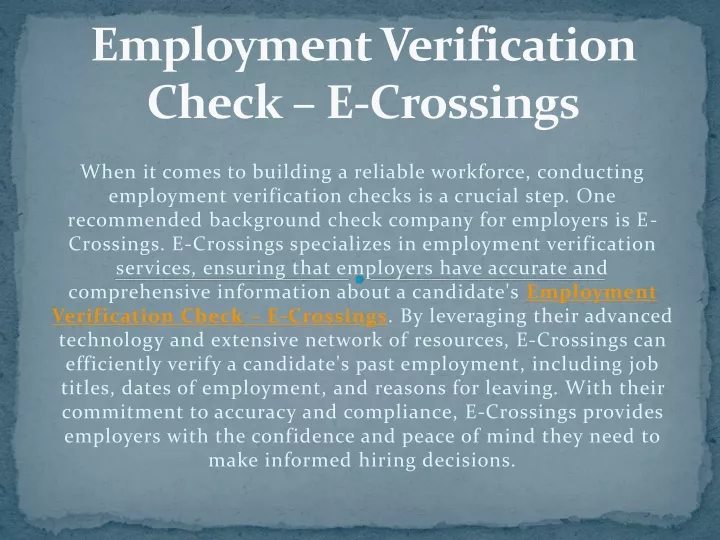 employment verification check e crossings