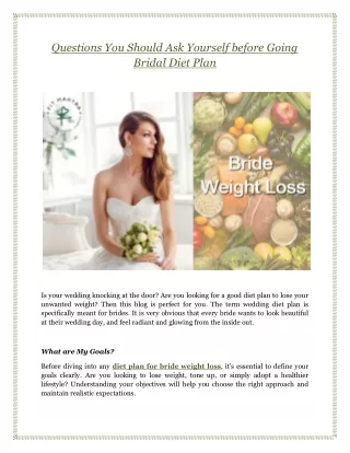 Questions You Should Ask Yourself before Going Bridal Diet Plan
