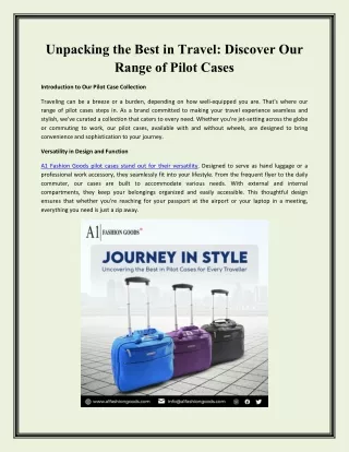 Unpacking the Best in Travel Discover Our Range of Pilot Cases