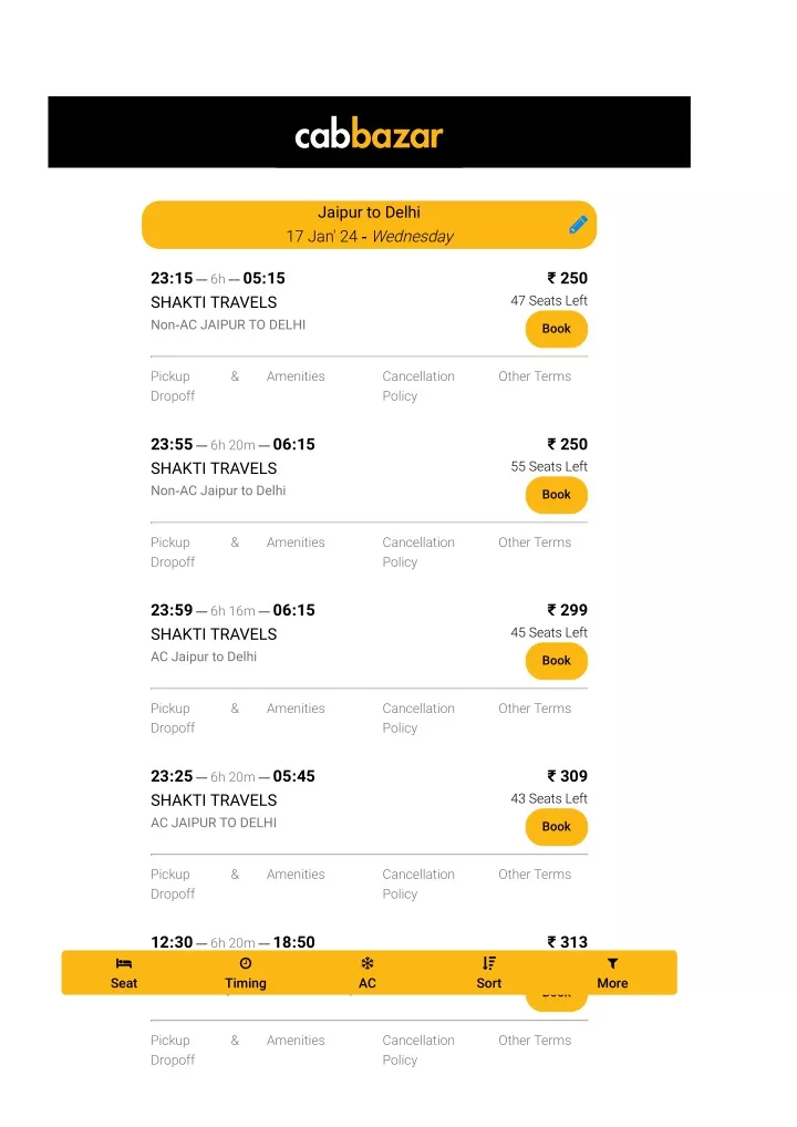 jaipur to delhi bus tickets