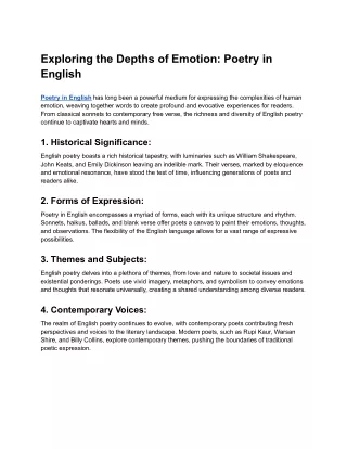 Exploring the Depths of Emotion: Poetry in English