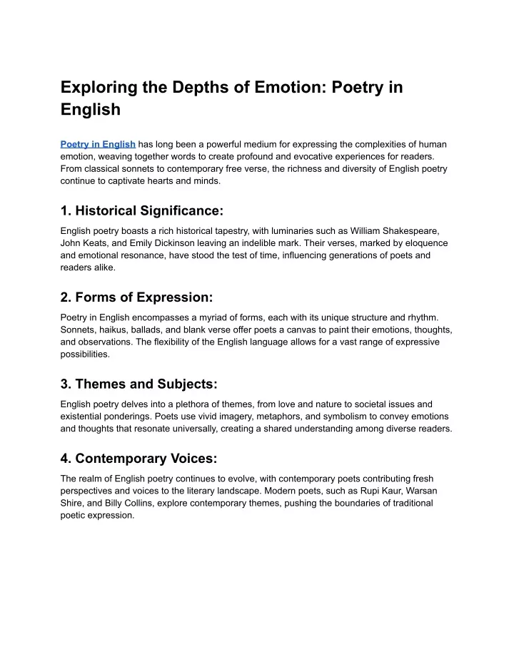exploring the depths of emotion poetry in english