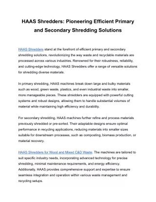 HAAS Shredders_ Pioneering Efficient Primary and Secondary Shredding Solutions
