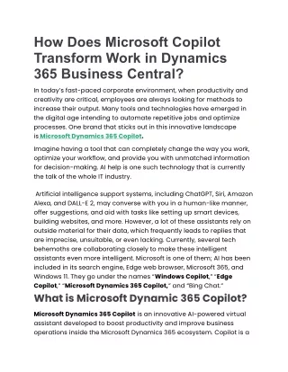How Does Microsoft Copilot Transform Work in Dynamics 365 Business Central
