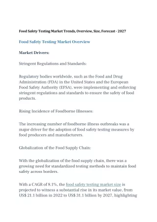 Food Safety Testing Market Trends, Overview, Size, Forecast - 2027