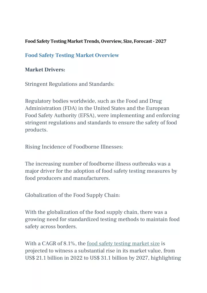 food safety testing market trends overview size