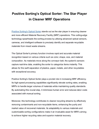 Positive Sorting's Optical Sorter_ The Star Player in Cleaner MRF Operations