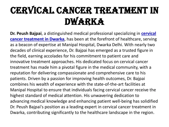 cervical cancer treatment in dwarka