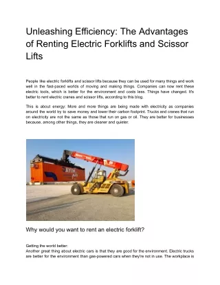 Unleashing Efficiency_ The Advantages of Renting Electric Forklifts and Scissor Lifts