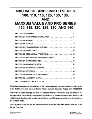 CASE IH MAXXUM PRO Series 110 Tractor Service Repair Manual