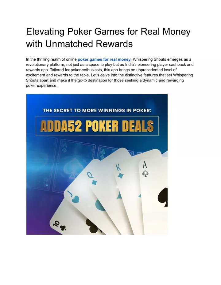 elevating poker games for real money with