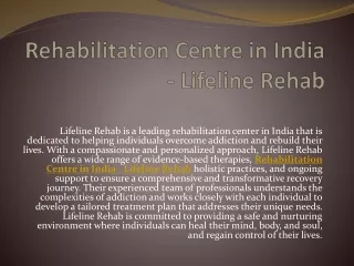 Rehabilitation Centre in India - Lifeline Rehab