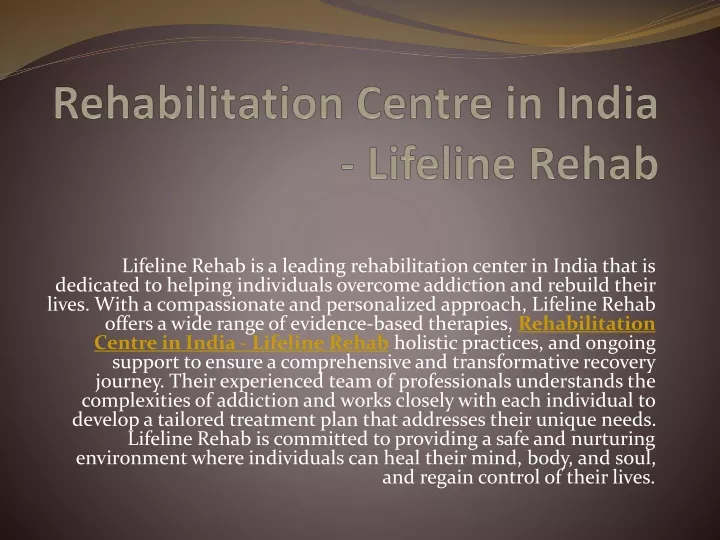 rehabilitation centre in india lifeline rehab