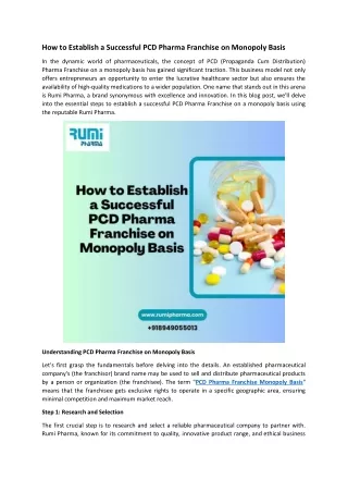 How to Establish a Successful PCD Pharma Franchise on Monopoly Basis
