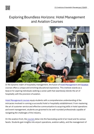 Explore Hotel Management and Aviation Courses