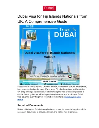 Dubai Visa for Fiji Islands Nationals from UK: A Comprehensive Guide