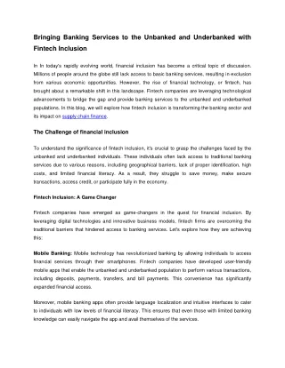 bringing banking services to the unbanked