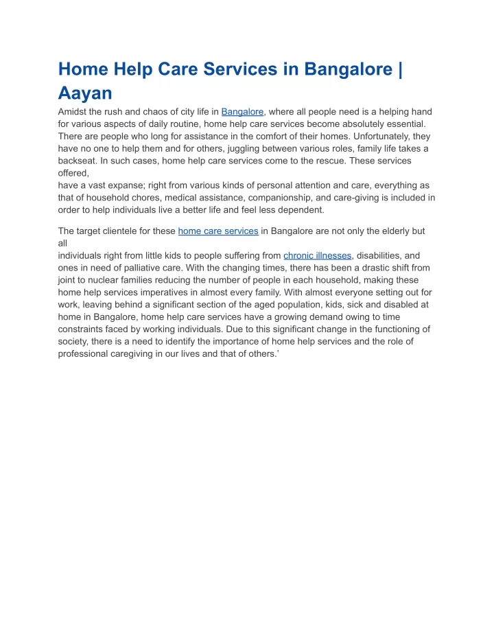 home help care services in bangalore aayan amidst