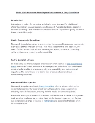 The Noble Work Guarantee: Quality Assurance in Every Demolition