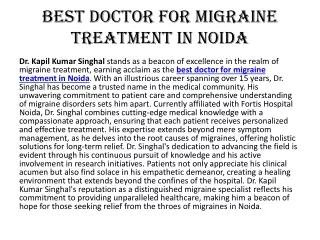 Best Doctor for Migraine Treatment in Noida