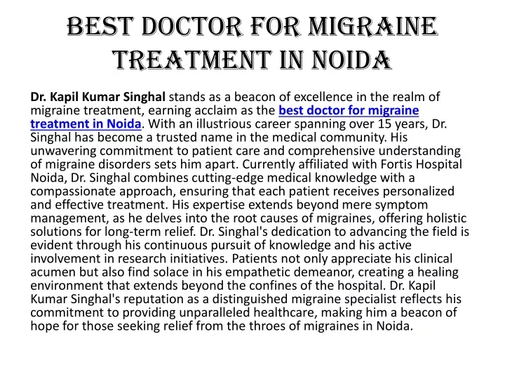 best doctor for migraine treatment in noida