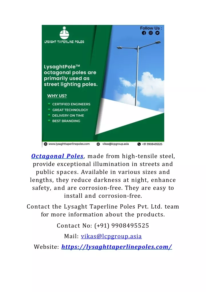 octagonal poles made from high tensile steel