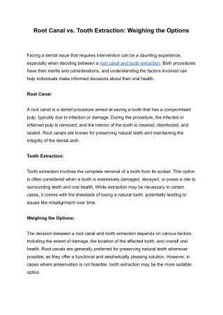 Root Canal vs. Tooth Extraction_ Weighing the Options