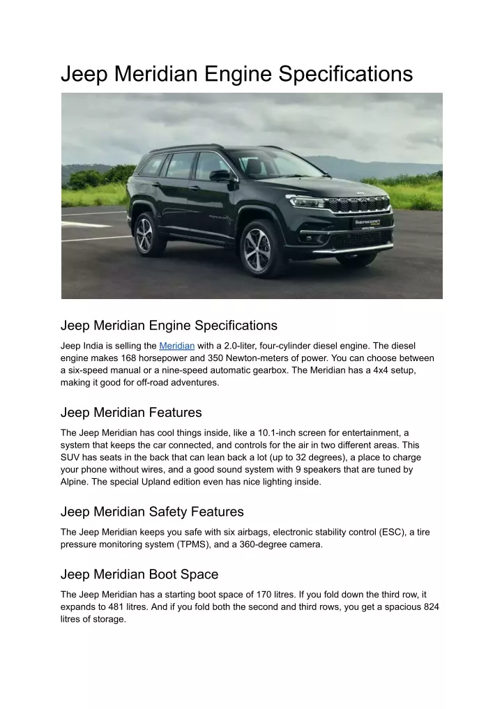 jeep meridian engine specifications