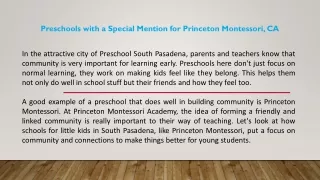 Preschools with a Special Mention for Princeton Montessori, CA