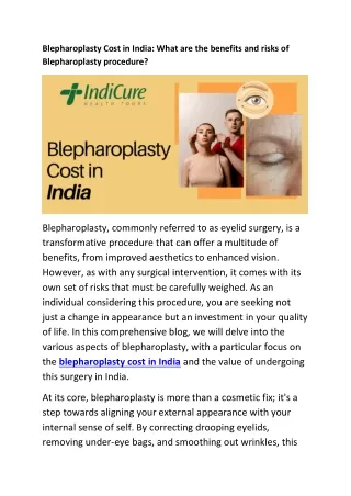 Blepharoplasty Cost in India- What are the benefits and risks of Blepharoplasty procedure