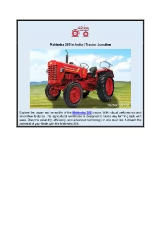 Mahindra 265 in India - Tractor Junction
