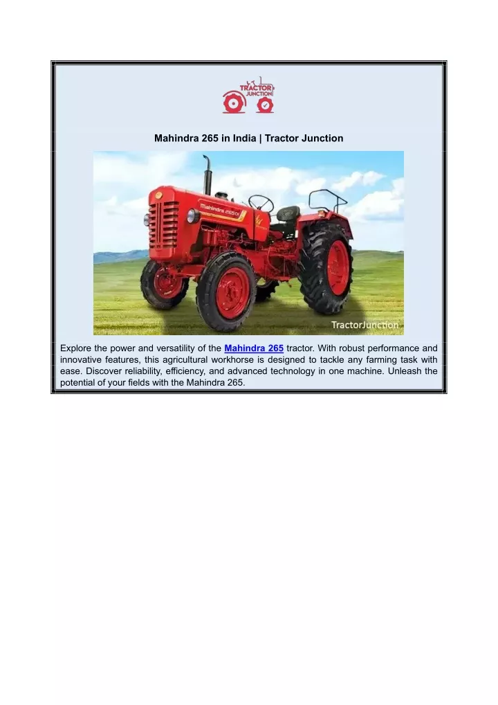 mahindra 265 in india tractor junction