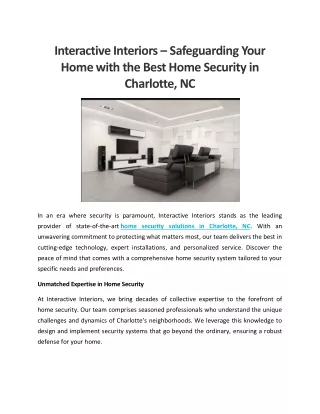 Interactive Interiors  Safeguarding Your Home with the Best Home Security in Charlotte, NC