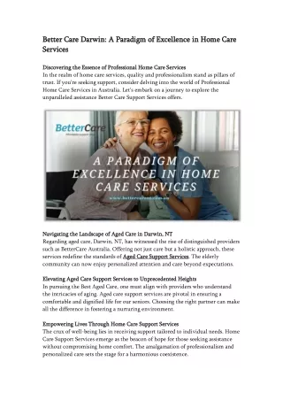 Better Care Darwin A Paradigm of Excellence in Home Care Services