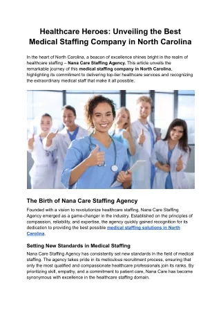 Healthcare Heroes_ Unveiling the Best Medical Staffing Company in North Carolina