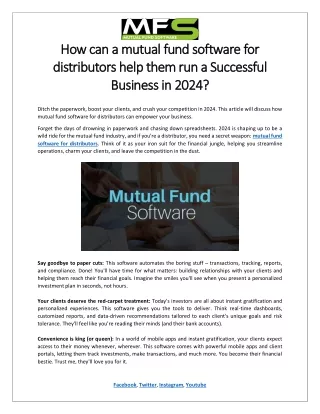 How can a mutual fund software for distributors help them run a Successful Business in 2024