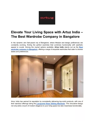 Elevate Your Living Space with Artuz India – The Best Wardrobe Company in Bangalore