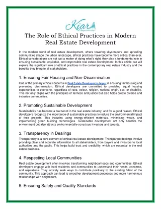 The Role of Ethical Practices in Modern Real Estate Development