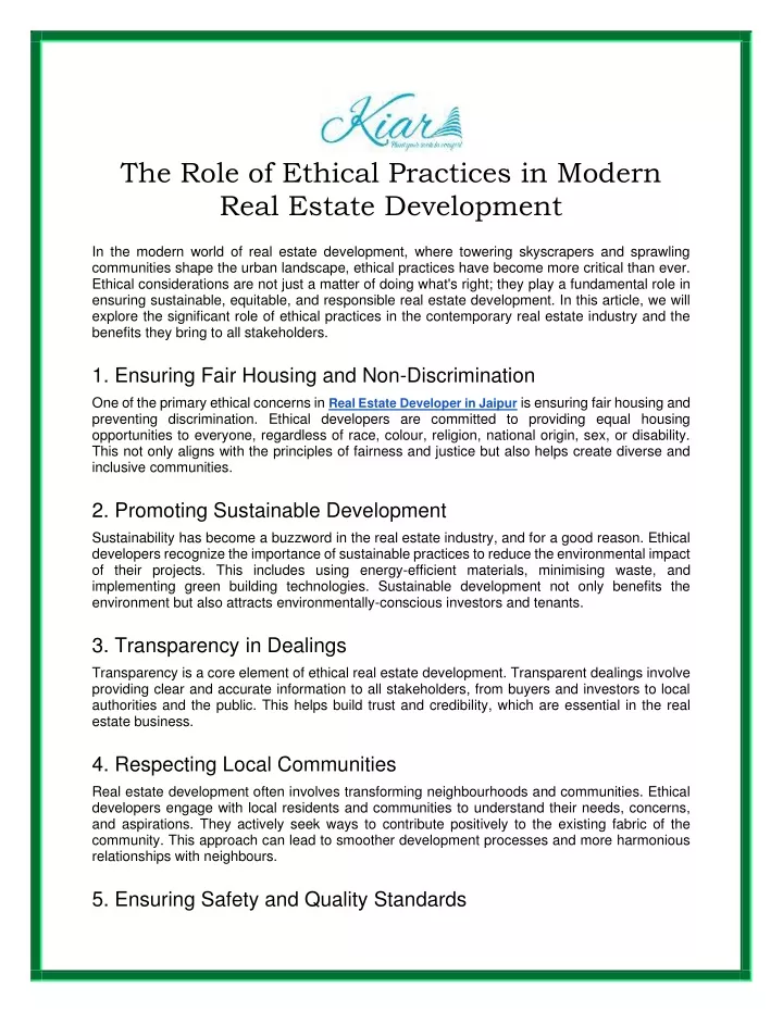 the role of ethical practices in modern real