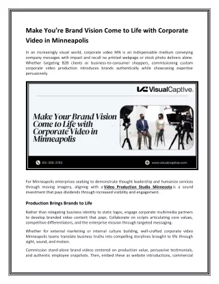 Make You’re Brand Vision Come to Life with Corporate Video in Minneapolis