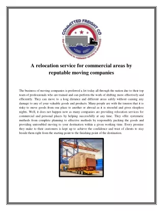 A relocation service for commercial areas by reputable moving companies