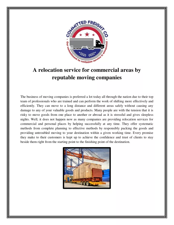 a relocation service for commercial areas