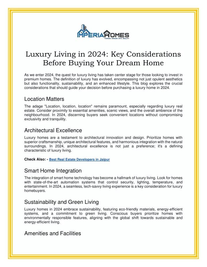 luxury living in 2024 key considerations before