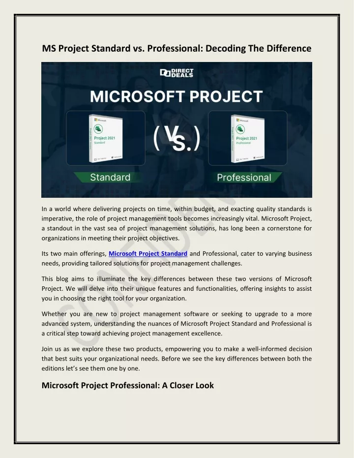 ms project standard vs professional decoding